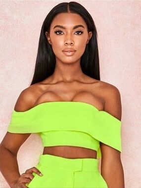 House of CB Neon Lime Strapless Bandeau Crop Top
